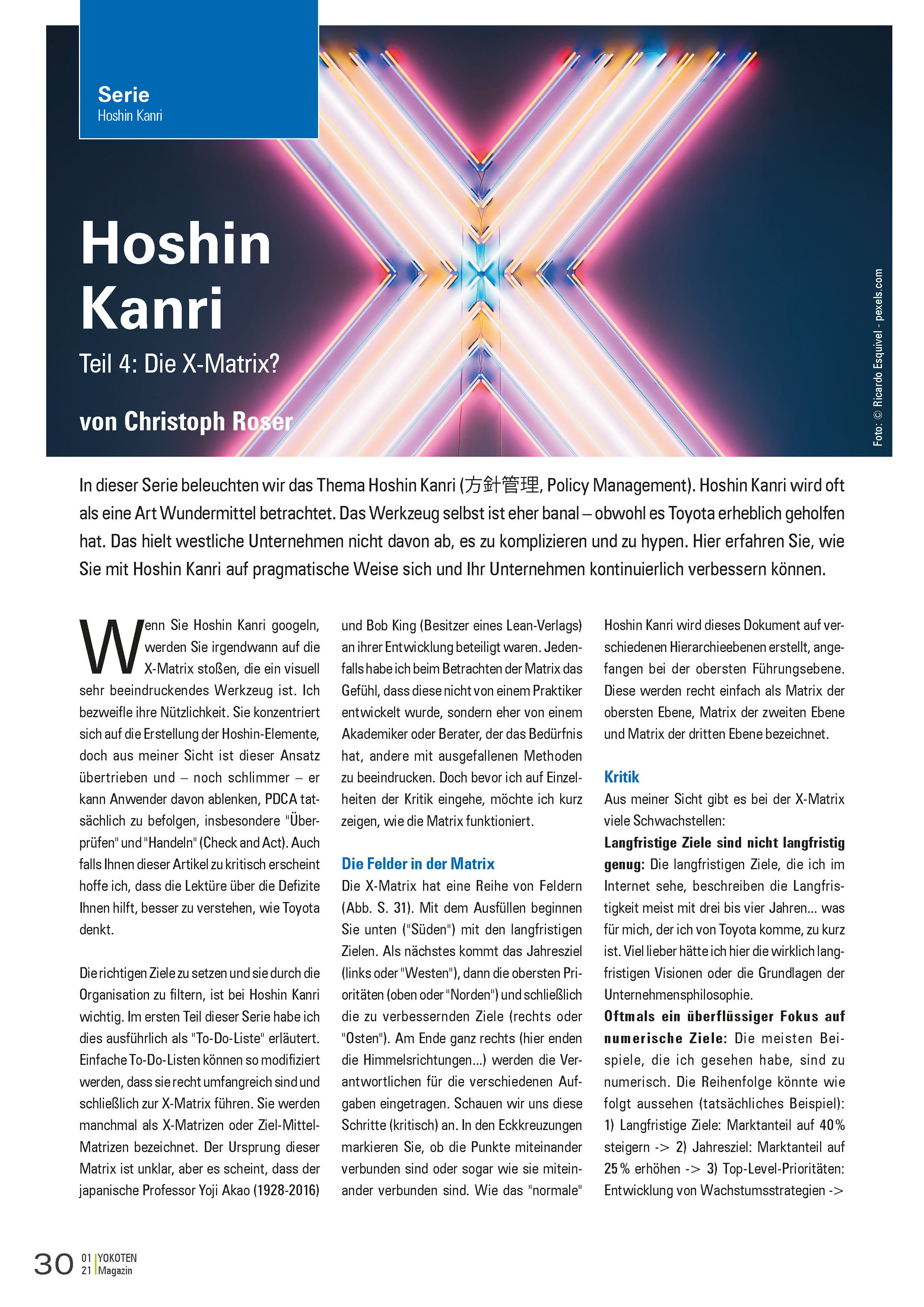 Hoshin Kanri | Die X-Matrix  - Teil 4  - Artikel aus Fachmagazin YOKOTEN 2021-01